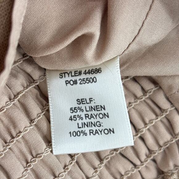 Skies Are Blue Crop Tank Top Size L Beige Stripe Linen Blend Smocked Back - Picture 10 of 11